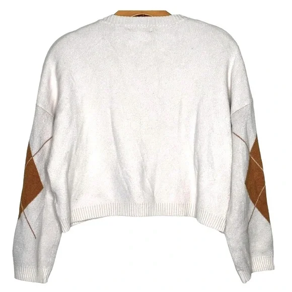 Sincerely Jules Argyle Crop Sweater Beige Academia Preppy Collegiate Rugby Small - Picture 2 of 6